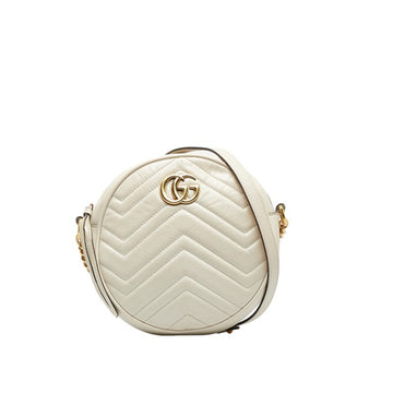 GUCCI GG Marmont Round Chain Shoulder Bag 550154 White Leather Women's