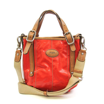TOD'S G Line Mini Women's Leather,Coated Canvas Handbag,Shoulder Bag Brown,Dark Orange