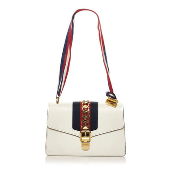 Gucci Sylvie Small Shoulder Bag 421882 White Red Navy Leather Ladies GUCCI