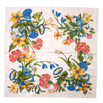 CHANEL Flower Coco Mark White Silk Scarf