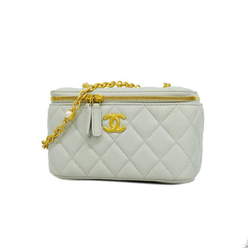 CHANEL Vanity Bag Matelasse Chain Shoulder Lambskin Light Blue Gold Hardware Women's