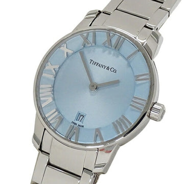 TIFFANY&Co. Women's Atlas 2 Hand Quartz Stainless Steel SS Leather 37447188 with Replacement Strap Silver Blue Polished
