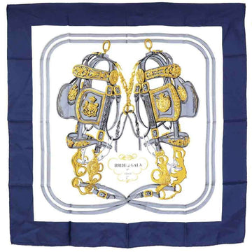 HERMES scarf Carre 90 BRIDES de GALA silk navy unisex