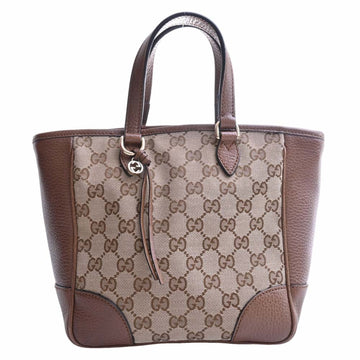 GUCCI GG Canvas Leather Handbag 449241 Beige Brown Ladies