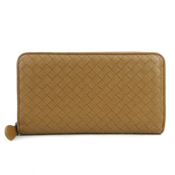 BOTTEGA VENETA BOTTEGAVENETA Round Zipper Long Wallet Intrecciato Leather Light Brown Unisex 55157f