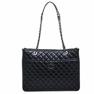 CHANEL Leather Matelasse Coco Mark Chain Tote Bag Black Ladies