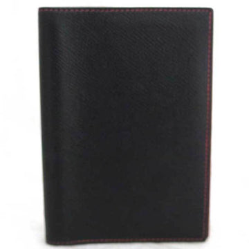 HERMES notebook cover leather black x red unisex