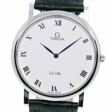 OMEGA Deville/Deville 7600.23.01 Stainless Steel x Leather Black Quartz Analog Display Men's White Dial Watch
