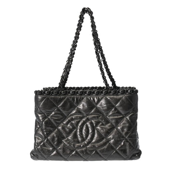 CHANEL Matelasse Chain Meat Tote Metallic Gray Black Hardware A50494 Women's Calf Handbag