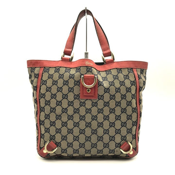 GUCCI Handbag Tote Bag Abbey Line Beige Red Gold Hardware GG Canvas Leather 130739 Women's