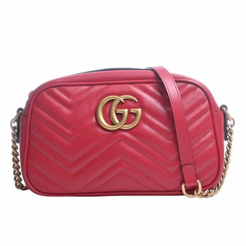 GUCCI GG Marmont Leather Chain Shoulder Bag 447632 Red Women's