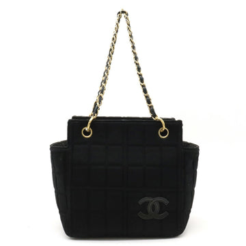 Chanel chocolate bar here mark tote bag shoulder quilting cotton jersey black