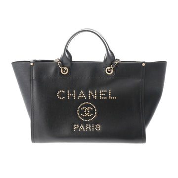 CHANEL Deauville Studded Tote Black A57067 Ladies Caviar Skin Bag