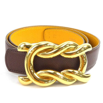 HERMES Belt Leather/Metal Brown x Yellow Gold Women's