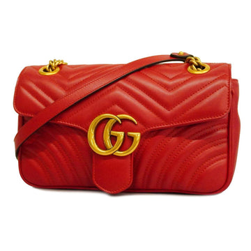 GUCCI shoulder bag GG Marmont 443497 leather red gold hardware ladies