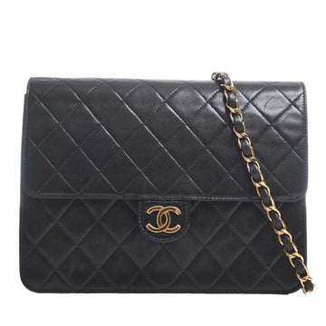 CHANEL Lambskin Matelasse Coco Mark Chain Shoulder Bag Black Ladies