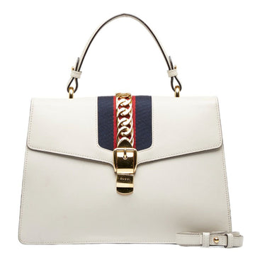 GUCCI Medium Sylvie Handbag 431665 White Gold Leather Ladies