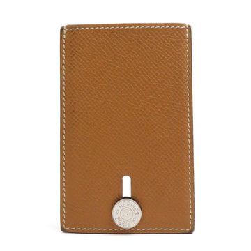 HERMES Card Case Diabolo Leather/Metal Brown/Silver Unisex