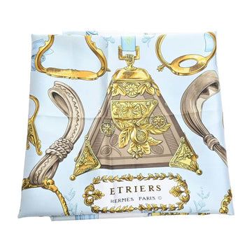 HERMES Silk Carre90 ETRIERS Horse Gear Armor Scarf Muffler Blue Multicolor Ladies