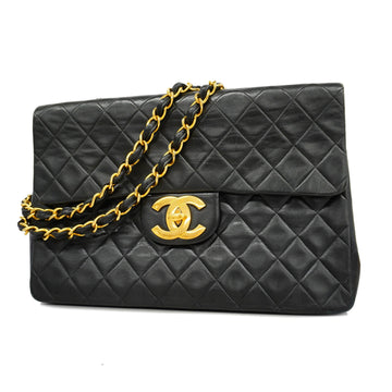 Chanel Big Matelasse W Chain Women's Leather Shoulder Bag Black