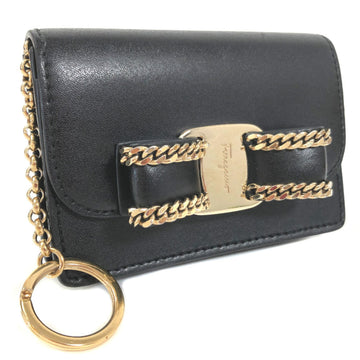 SALVATORE FERRAGAMO Card Case Vara Ribbon 22 D515 Leather Black Ladies