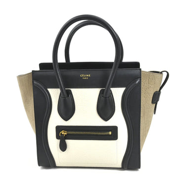 CELINE Handbag Luggage Micro Shopper Leather/Suede Black x Beige Ivory Women's