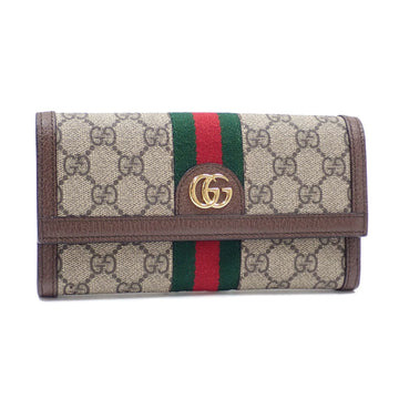 Gucci Folio Long Wallet GG Supreme Continental Women's Beige Ebony PVC Leather 523153 Sherry Line Ophidia