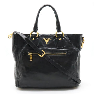PRADA VITELLO SHINE Tote Bag Shoulder Leather NERO Black BN2151
