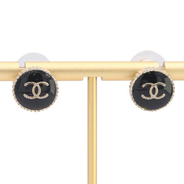 CHANEL Earrings Cocomark Black Champagne Gold A19V 2019 Model Round Ladies Studs