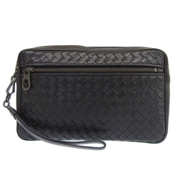 BOTTEGA VENETA Intrecciato Leather Second Bag Clutch Black Ladies