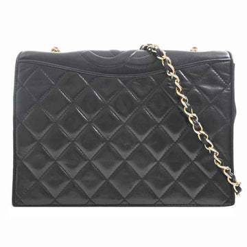 Chanel lambskin matelasse here mark full flap chain shoulder bag black