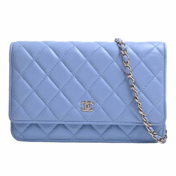 CHANEL Leather Matelasse Coco Mark Chain Shoulder Long Wallet Blue Ladies