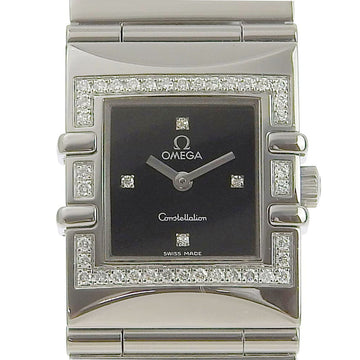 OMEGA Constellation Carre Diamond Bezel 1528.46 Stainless Steel Silver Quartz Analog Display Women's Black Dial Watch