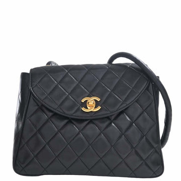 CHANEL Lambskin Matelasse Coco Mark Turnlock Shoulder Bag Black Ladies