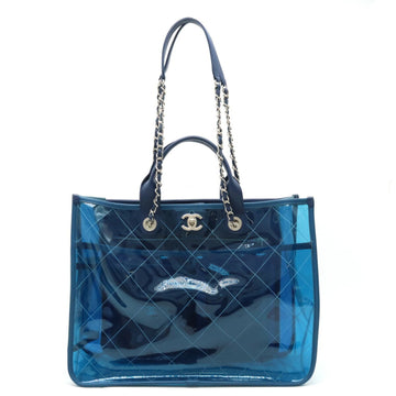 CHANEL Large Bag Coco Splash Tote Chain Shoulder Vinyl Clear Blue A57411