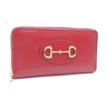 GUCCI Round Long Wallet Horsebit 1955 Zip Around Ladies Red Calf Leather 621889