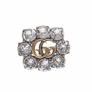 GUCCI Double G Crystal Ring #L Gold No. 14 Women's