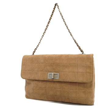 Chanel Chocolate Bar Single Chain Women's Suede Handbag Beige