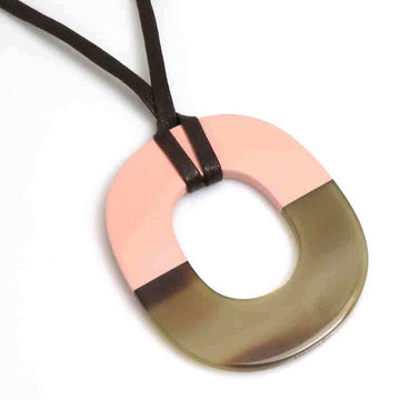 HERMES necklace buffalo horn / lacquer wood pink x brown unisex