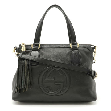 Gucci Soho Interlocking G Handbag Shoulder Bag Tassel Fringe Leather Black 308362