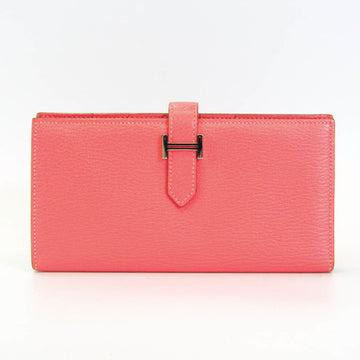 HERMES Bearn Souffle Women's Chevre Leather Long Wallet [bi-fold] Pink