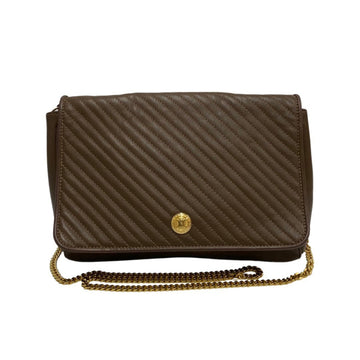 CELINE Vintage Blason Quilted Leather Genuine Chain Shoulder Bag Pochette Brown