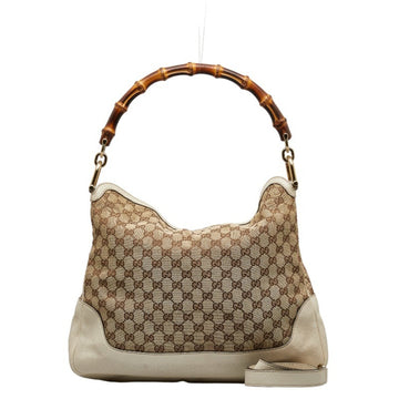 GUCCI GG Canvas Bamboo Handbag Shoulder Bag 282315 Beige White Leather Women's