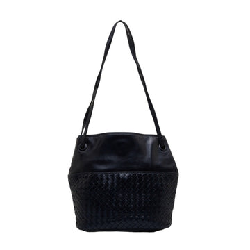 BOTTEGA VENETA Intrecciato Shoulder Bag Navy Leather Women's BOTTEGAVENETA