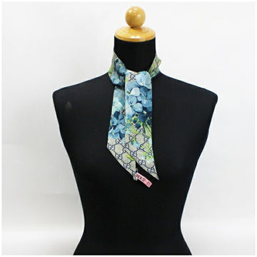 GUCCI Silk Twill Scarf Muffler Neck Bow GG Flora Pattern Navy x Multicolor  Women's Ponytail