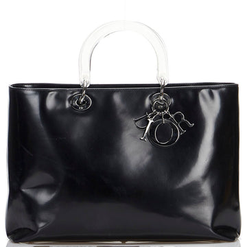 Christian Dior Dior Diorissimo Handbag Tote Bag Black Enamel Ladies