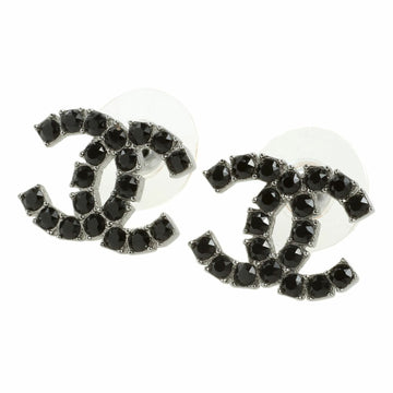 Chanel here mark logo earrings black rhinestone B18S