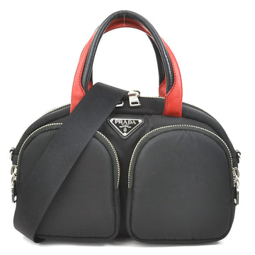 PRADA handbag diagonal shoulder bag nylon black x red unisex 1BG049