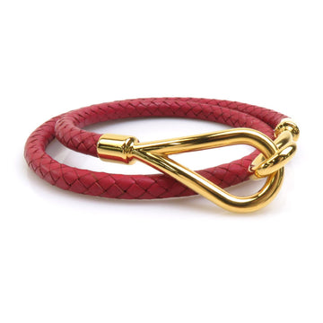 HERMES Bracelet Choker Necklace Jumbo Leather/Metal Red/Gold Unisex