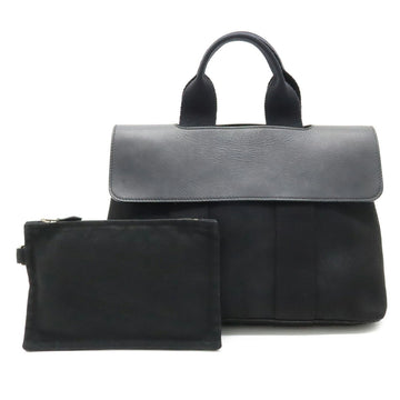 HERMES Valparaiso PM Handbag Tote Bag Toile Chevron Leather Black
